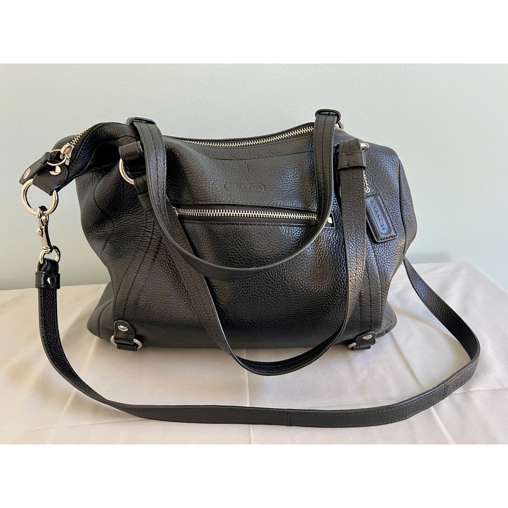Coach Lindsey Black Pebbled Leather Large Satchel Shoulder Bag F17566 Excellent
